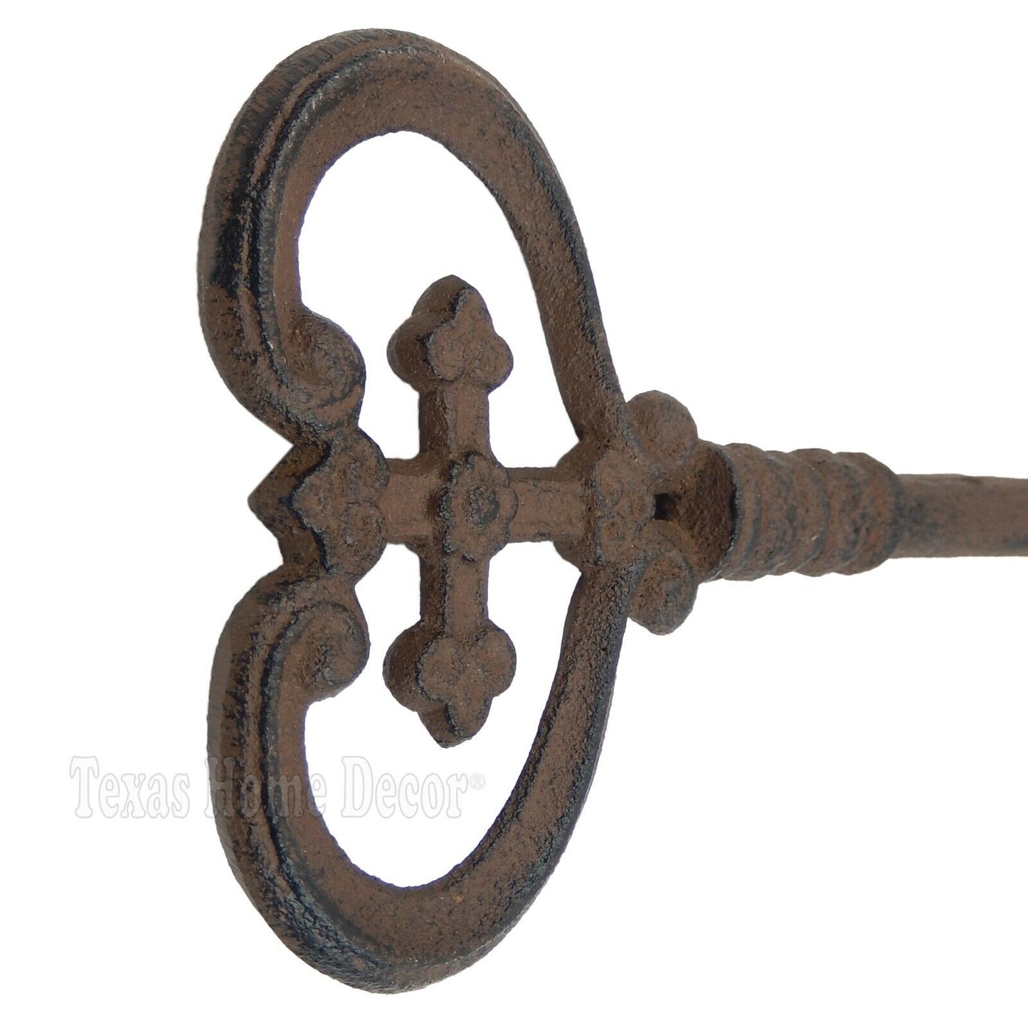 Large Decorative Jailer's Key Cast Iron Victorian Decor Rustic Finish Cross End
