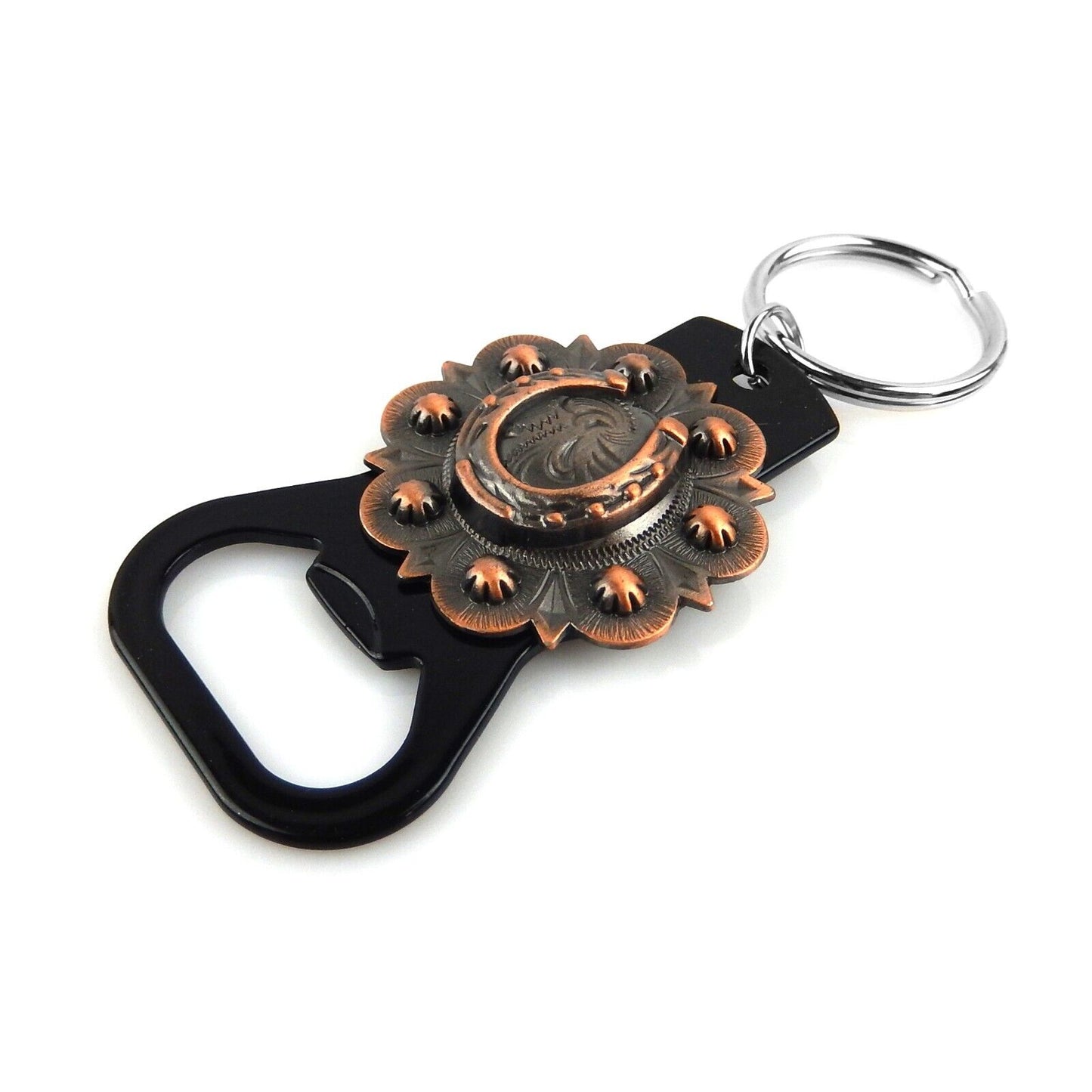 Metal Keychain Bottle Opener Copper Horseshoe Concho Key Ring Rustic Western
