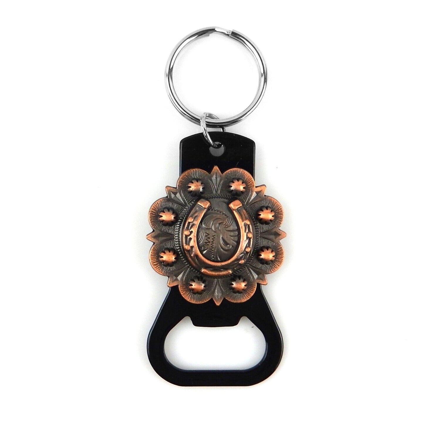 Metal Keychain Bottle Opener Copper Horseshoe Concho Key Ring Rustic Western