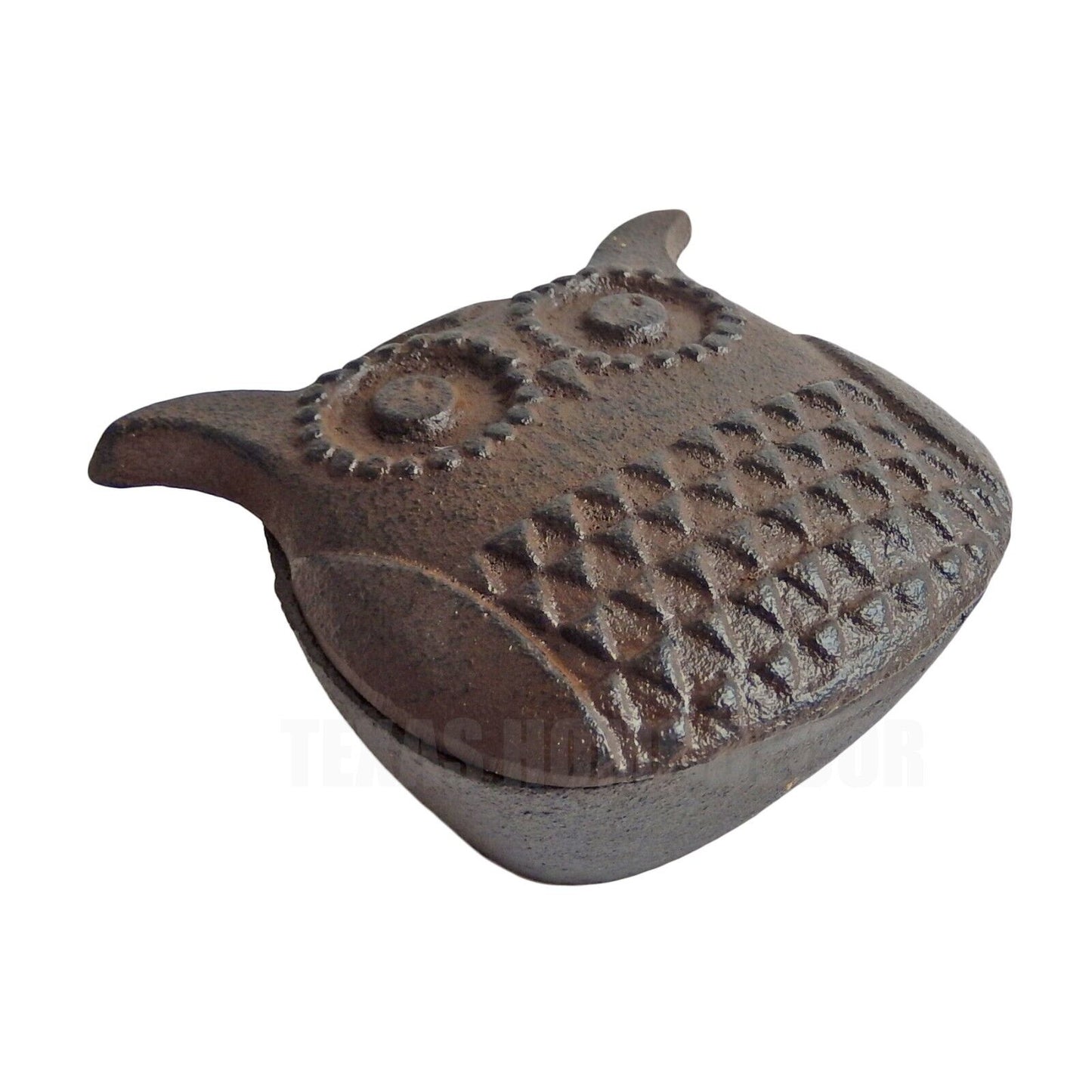Cast Iron Owl Secret Key Hider Trinket Jewelry Box Dish Rustic Brown Finish