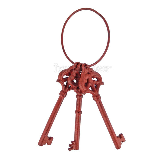 Cast Iron Set of 3 Jailer's Church Skeleton Keys on Ring Victorian Antiqued 11"