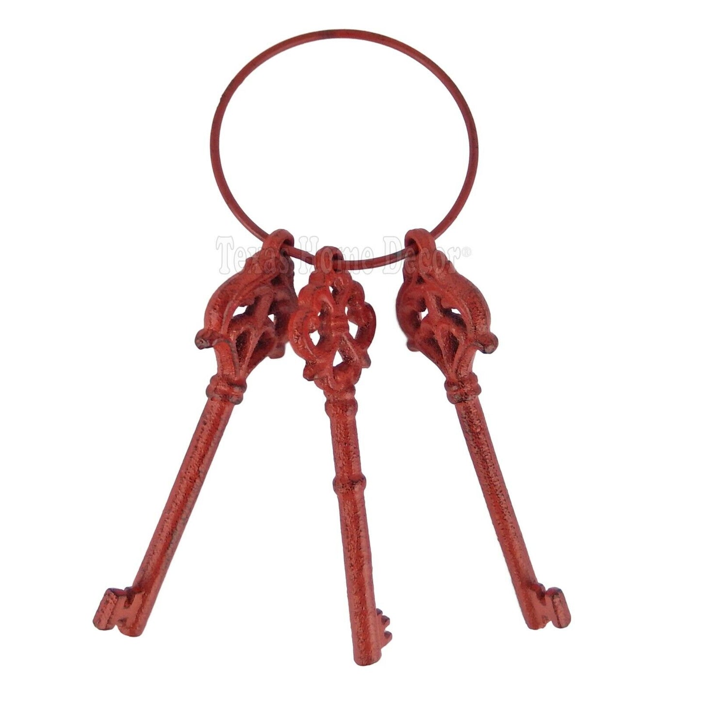 Cast Iron Set of 3 Jailer's Church Skeleton Keys on Ring Victorian Antiqued 11"