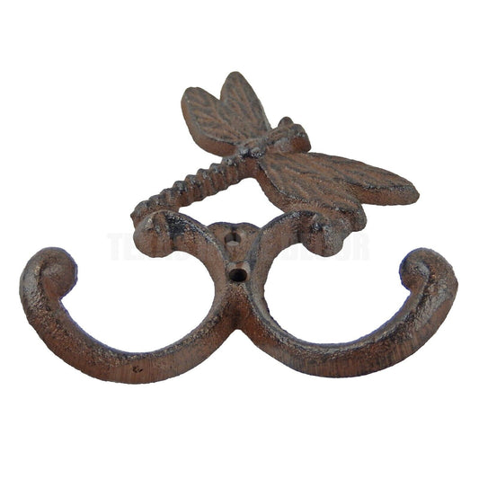 Dragonfly Double Wall Hook Cast Iron Key Towel Coat Hanger Rustic Antique Style