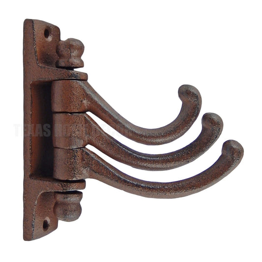 Swivel Wall Hook 3-Prong Cast Iron Coat Towel Hanger Antique Style Rustic Brown