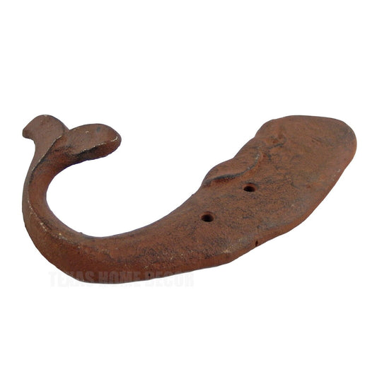 Whale Tail Wall Hook Cast Iron Towel Holder Coat Hanger Rustic Brown Nautical 8"