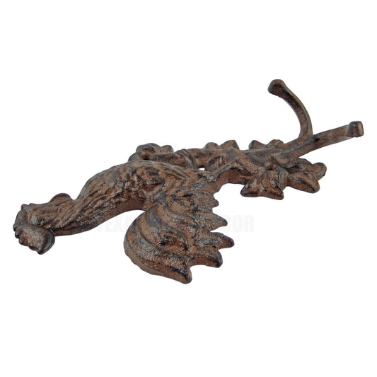 Rooster on Tree Double Wall Hook Cast Iron Coat Towel Hanger Country Western