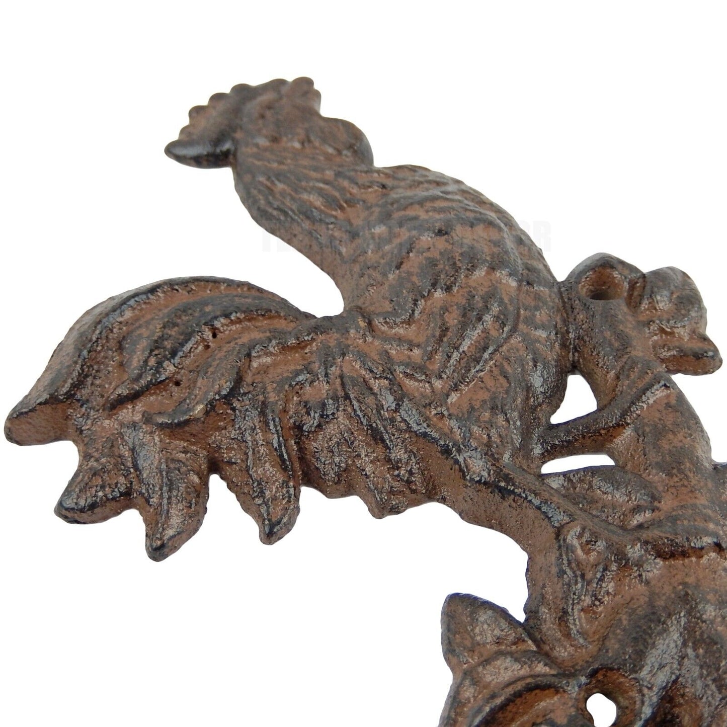 Rooster on Tree Double Wall Hook Cast Iron Coat Towel Hanger Country Western
