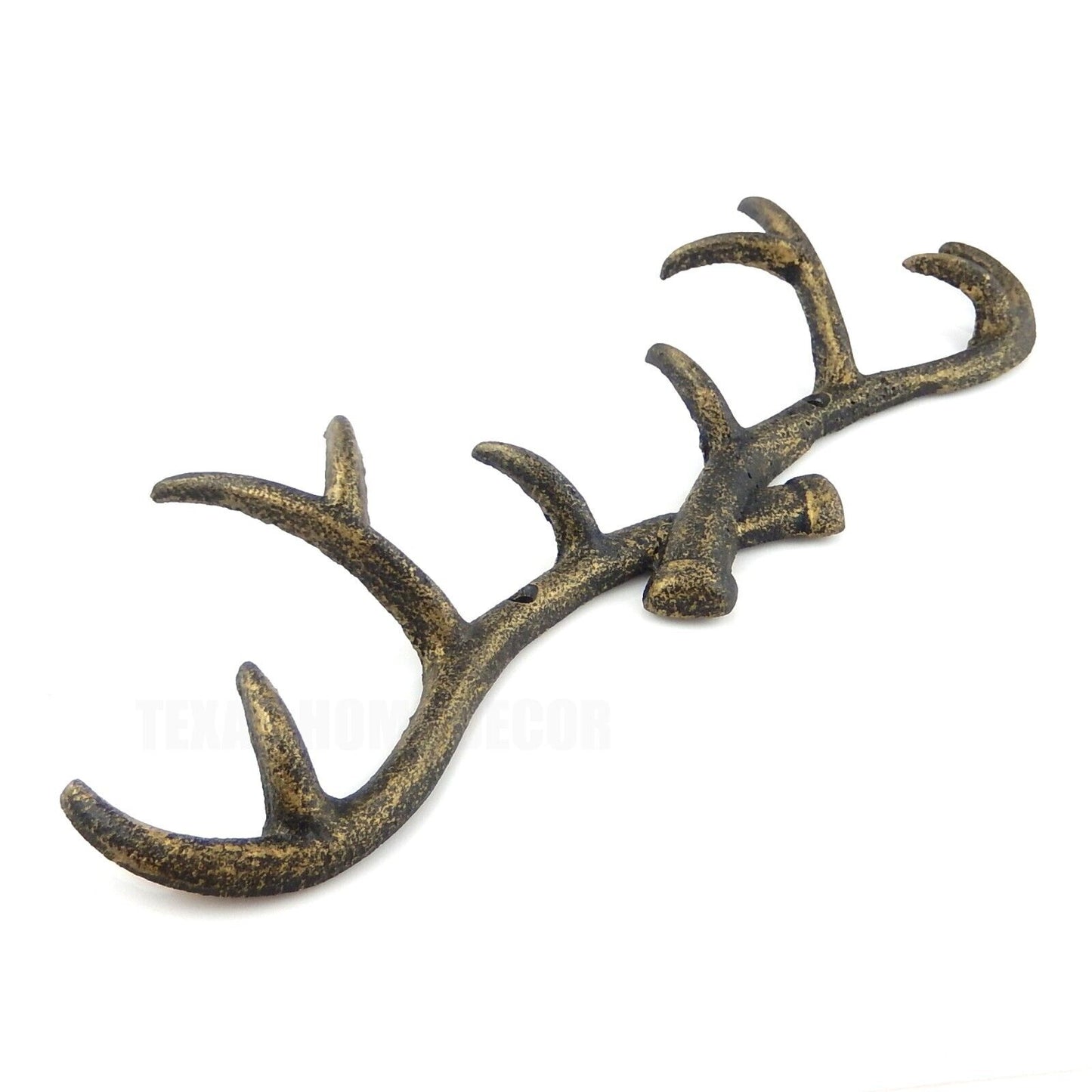 Cast Iron Antler Wall Hook Key Coat Towel Coat Hanger Rack Rustic Gold 14.5 in