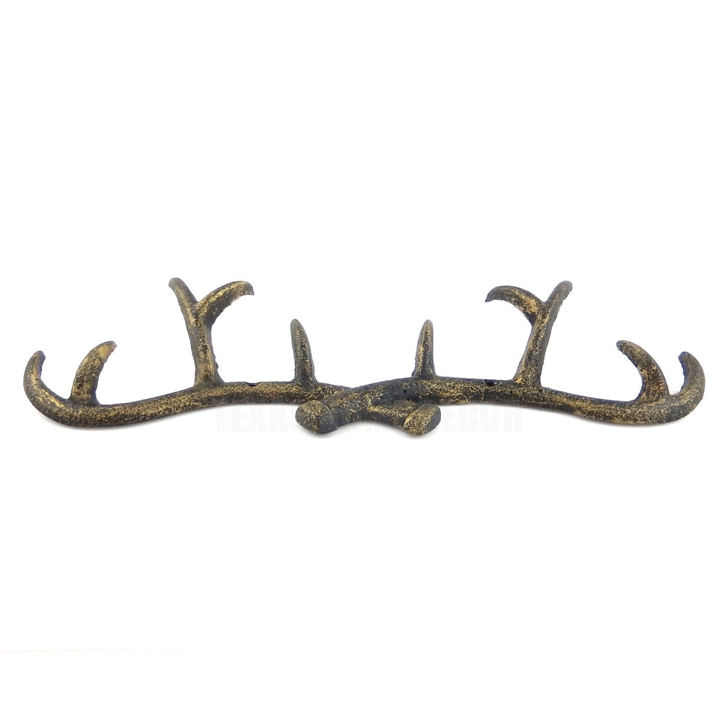 Cast Iron Antler Wall Hook Key Coat Towel Coat Hanger Rack Rustic Gold 14.5 in