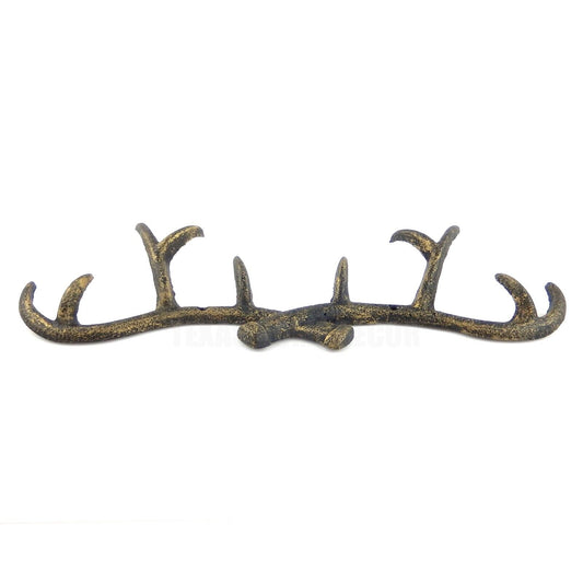 Cast Iron Antler Wall Hook Key Coat Towel Coat Hanger Rack Rustic Gold 14.5 in