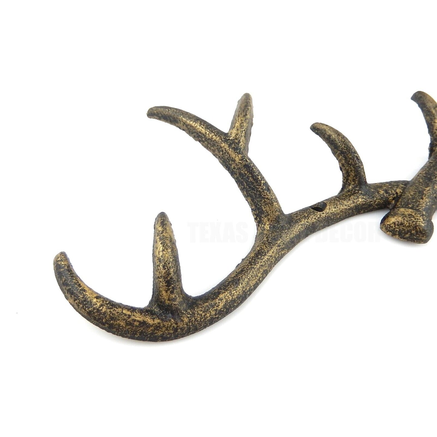 Cast Iron Antler Wall Hook Key Coat Towel Coat Hanger Rack Rustic Gold 14.5 in