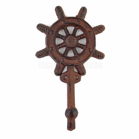 Cast Iron Ships Wheel Wall Hook Rustic Nautical Key Towel Coat Door Robe Hanger