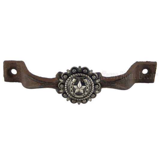 Horseshoe Star Handle Silver Concho Door Drawer Pull Cast Iron Antique Style