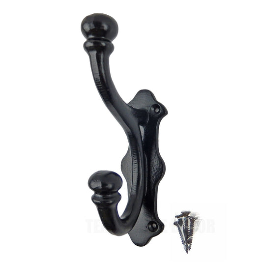 Cast Iron Farmhouse Double Wall Hook Key Coat Towel Hanger Black Powder Coated