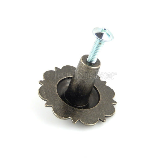 Star Knob Pull Floral Cabinet Drawer Western Decor Old Silver Round 1.5"