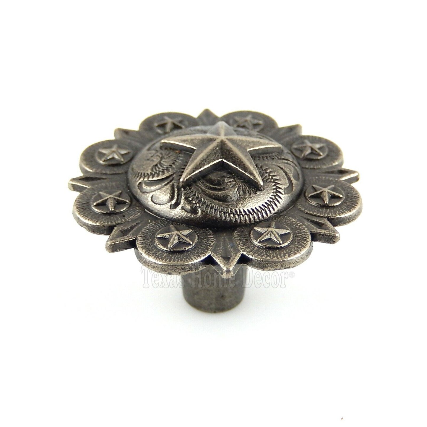 Star Knob Pull Floral Cabinet Drawer Western Decor Old Silver Round 1.5"
