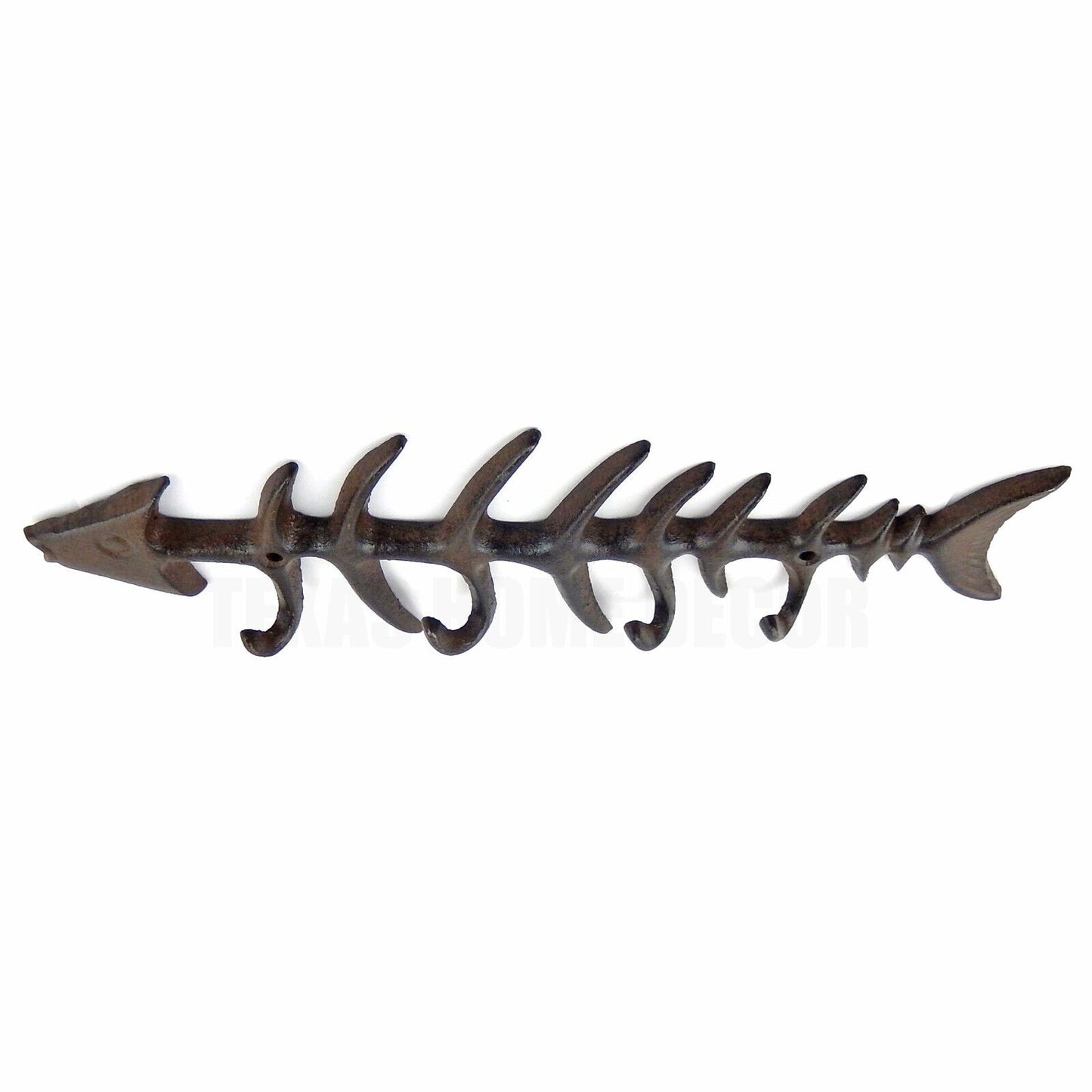 Large Cast Iron Fish Skeleton Bones Wall Hook Rack Key Towel Coat Hanger Brown
