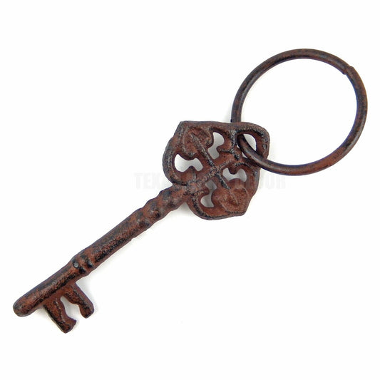 Small Skeleton Jailer's Key With Ring Cast Iron Rustic Antique Style Wall Decor