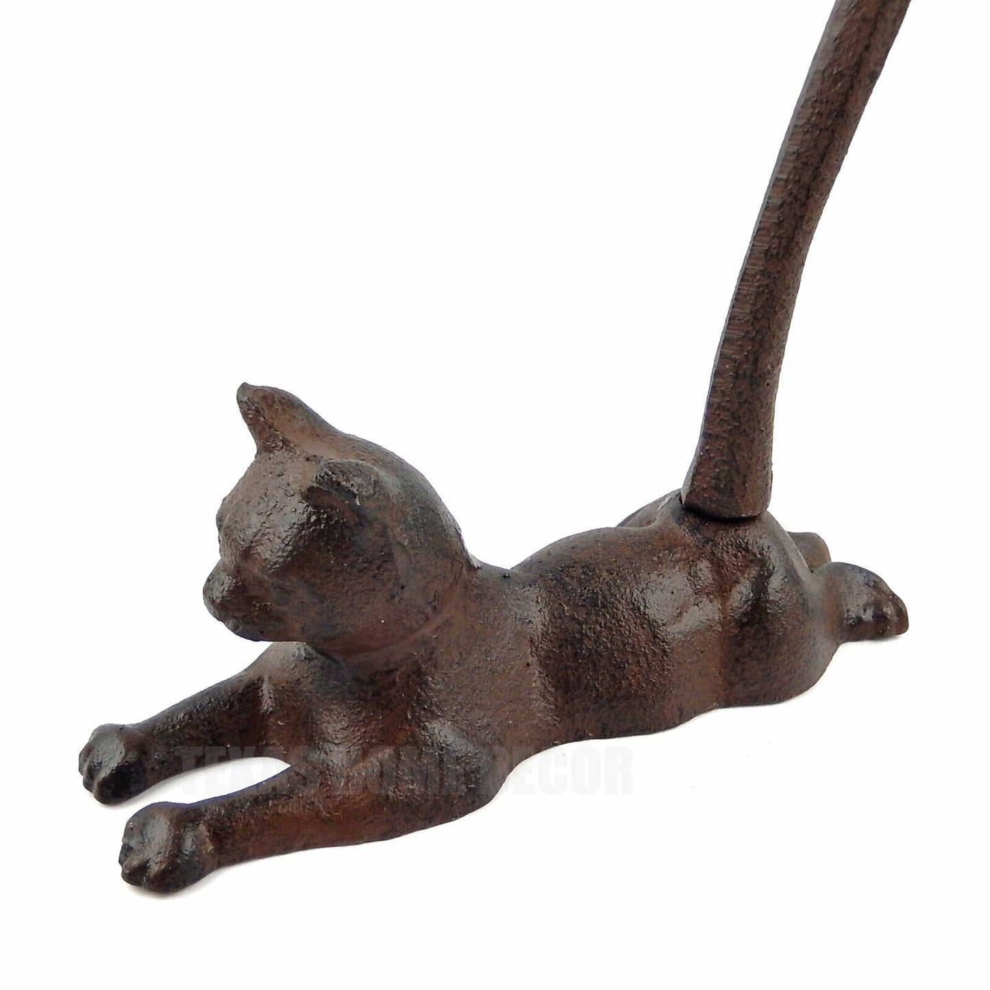 Cat Paper Towel Holder Kitty Tail Doorstop Heavy Cast Iron Antiqued 14" Tall