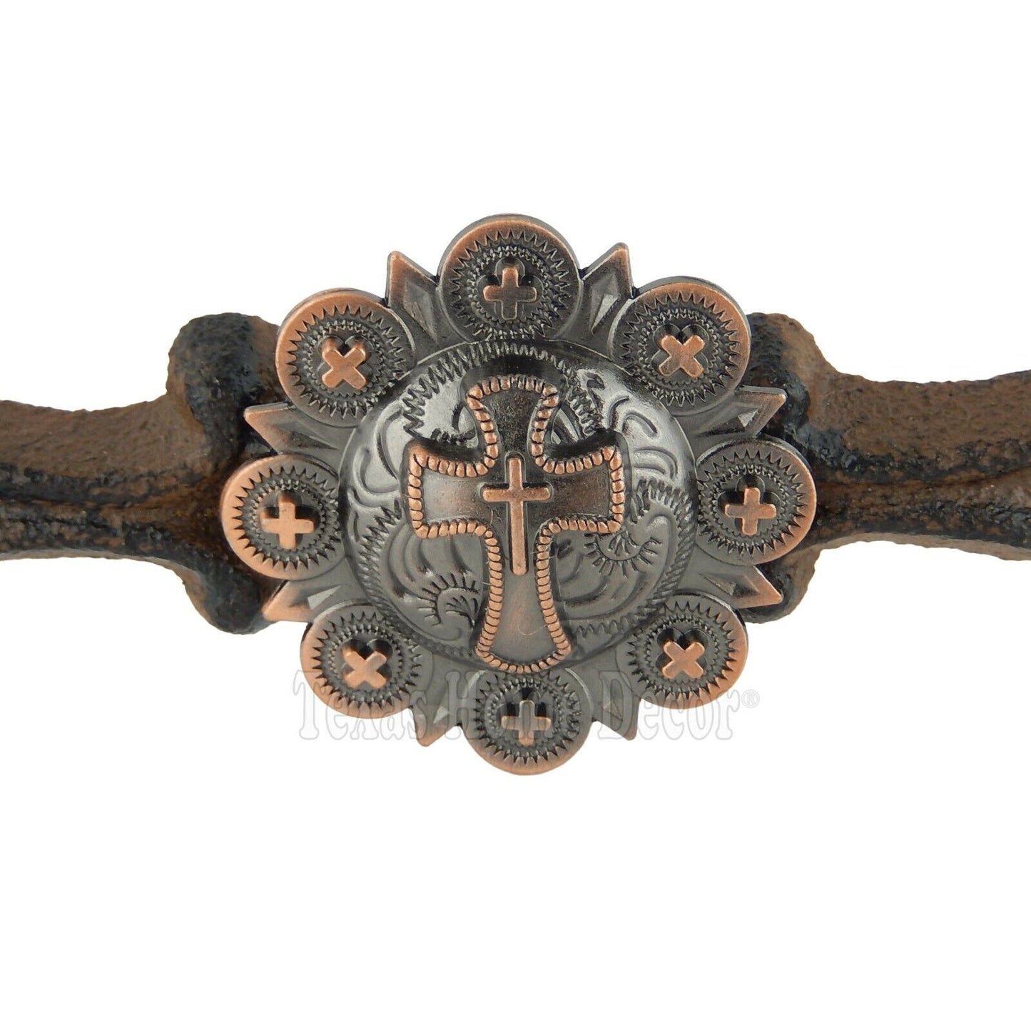 Rustic Cross Handle Copper Concho Door Drawer Pull Cast Iron Antique Style