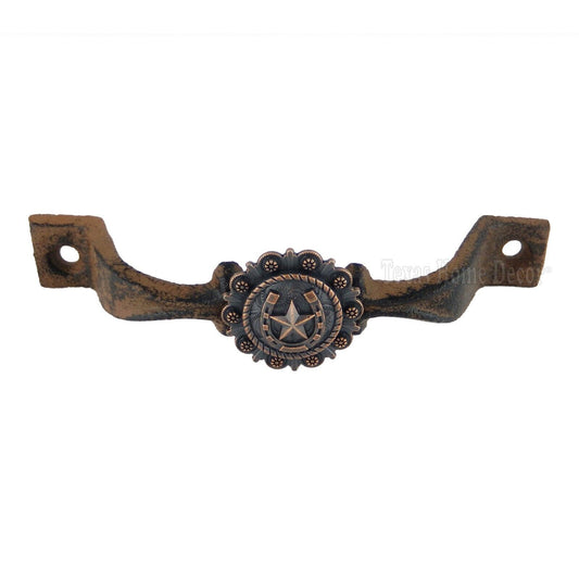 Horseshoe Star Handle Copper Concho Door Drawer Pull Cast Iron Antique Style