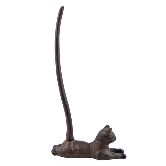 Cat Paper Towel Holder Kitty Tail Doorstop Heavy Cast Iron Antiqued 14" Tall
