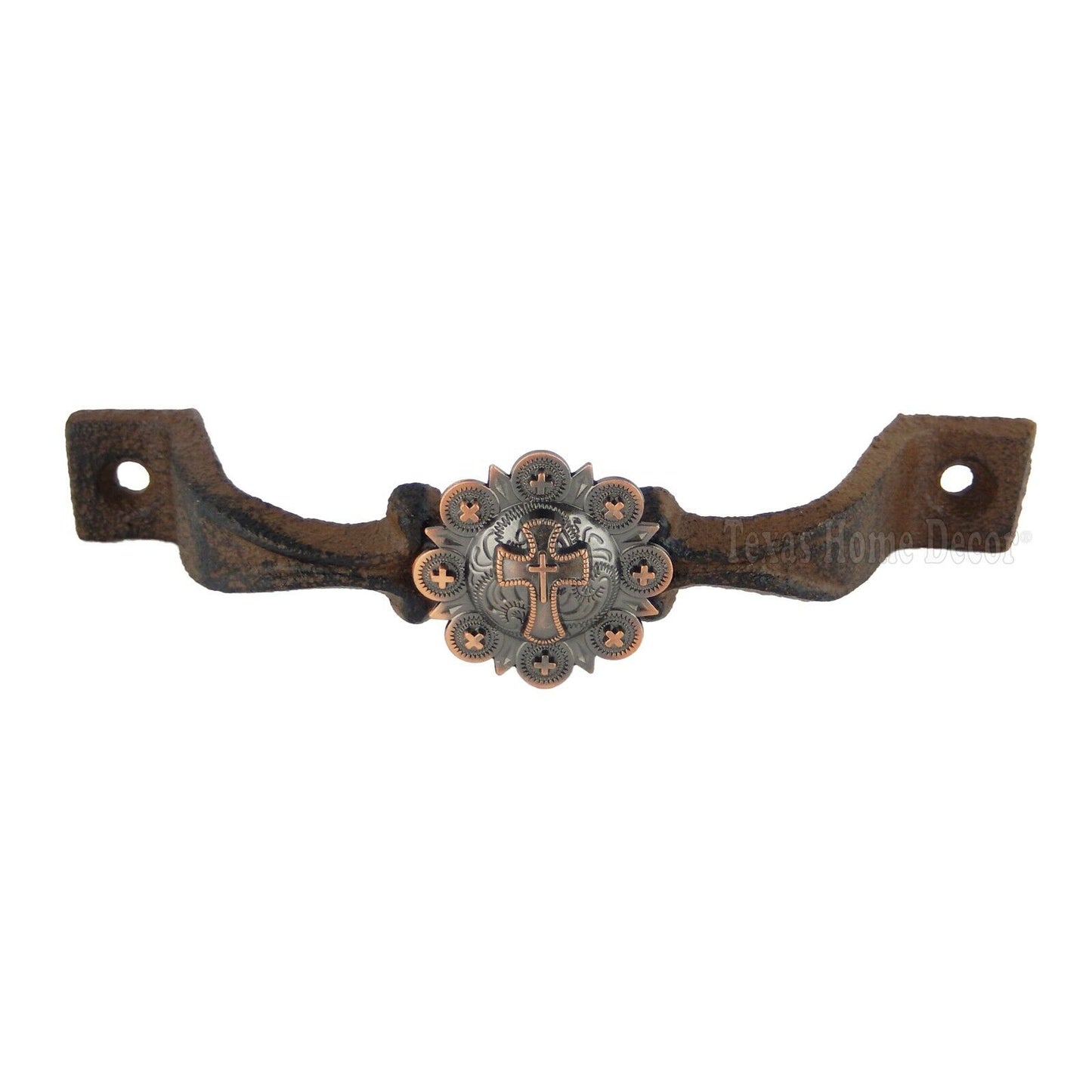 Rustic Cross Handle Copper Concho Door Drawer Pull Cast Iron Antique Style