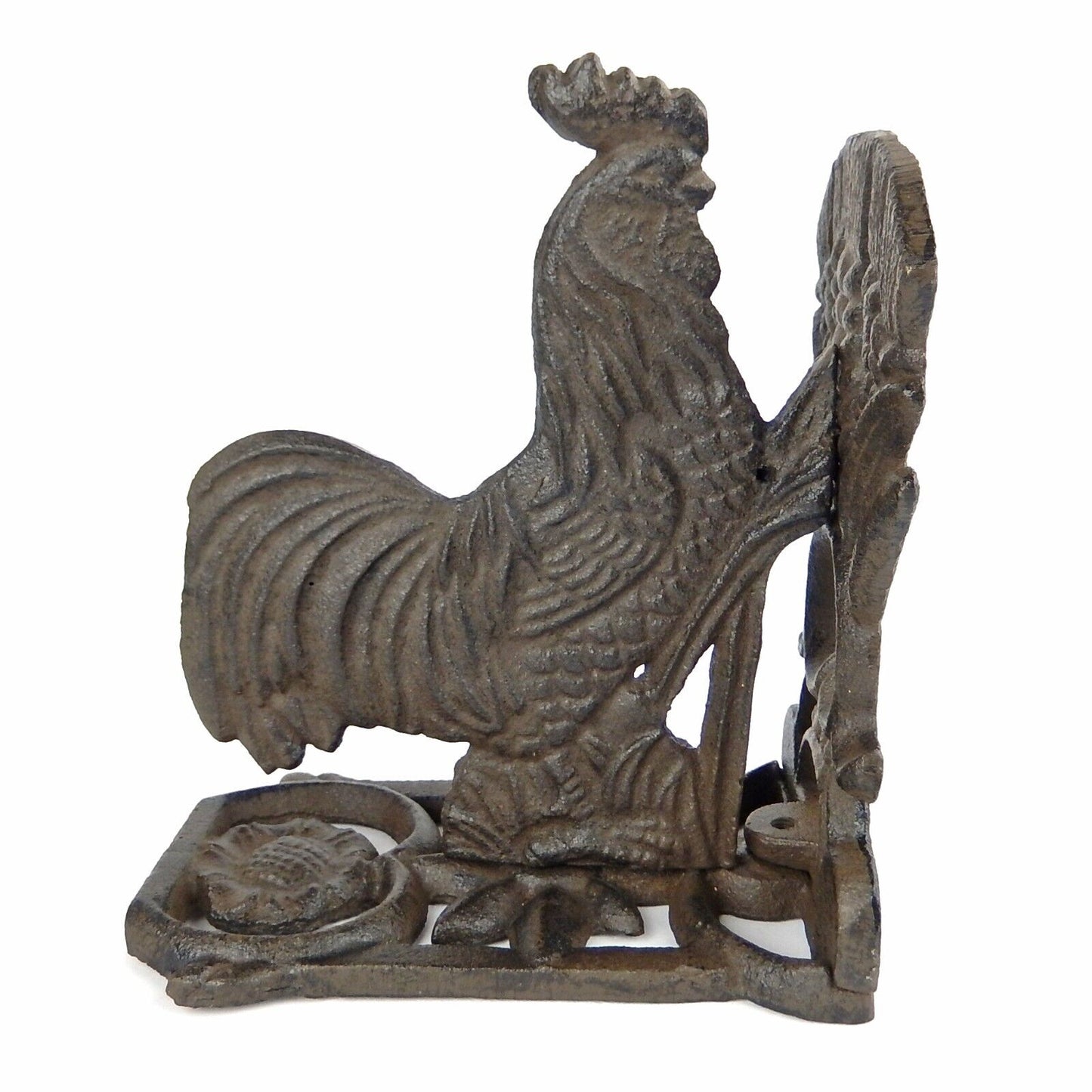 Cast Iron Rooster Bookends Set Floral Accents Western Antique Style (Pack of 2)