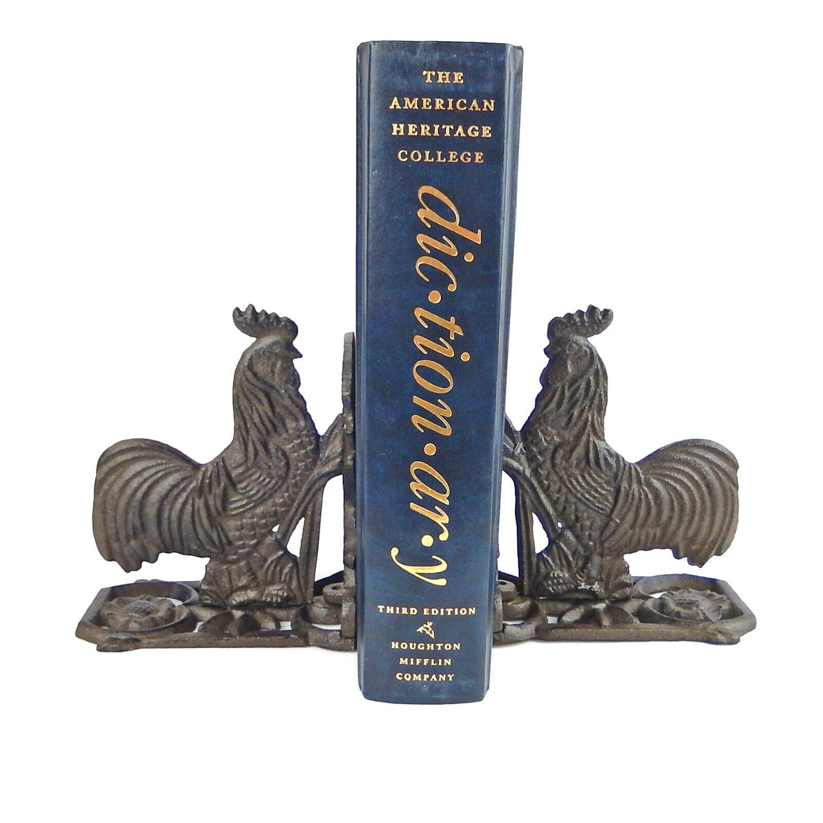 Cast Iron Rooster Bookends Set Floral Accents Western Antique Style (Pack of 2)