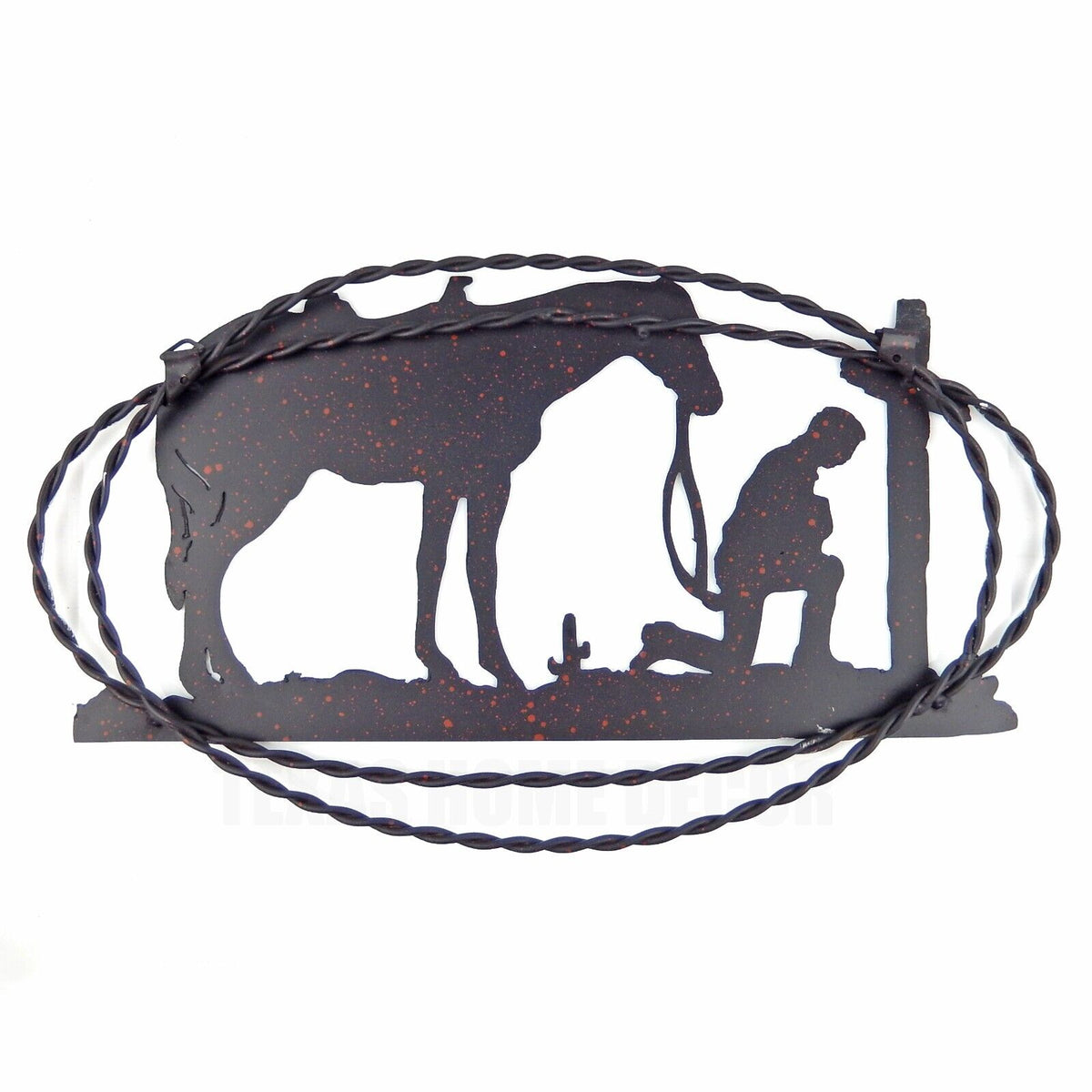 Praying Cowboy Kneeling at Cross with Horse Rustic Metal Western Wall Decor