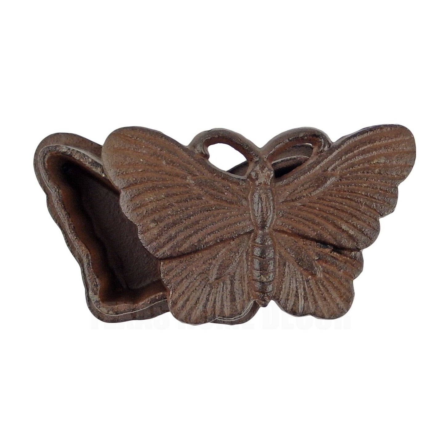 Butterfly Key Hider Box Trinket Jewelry Dish Yard Garden Rustic Brown Cast Iron