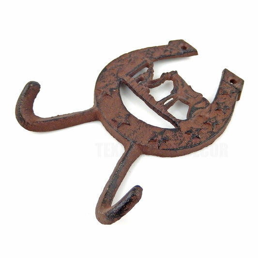 Cast Iron Praying Cowboy Horseshoe Stars Double Wall Hook Key Towel Coat Hanger