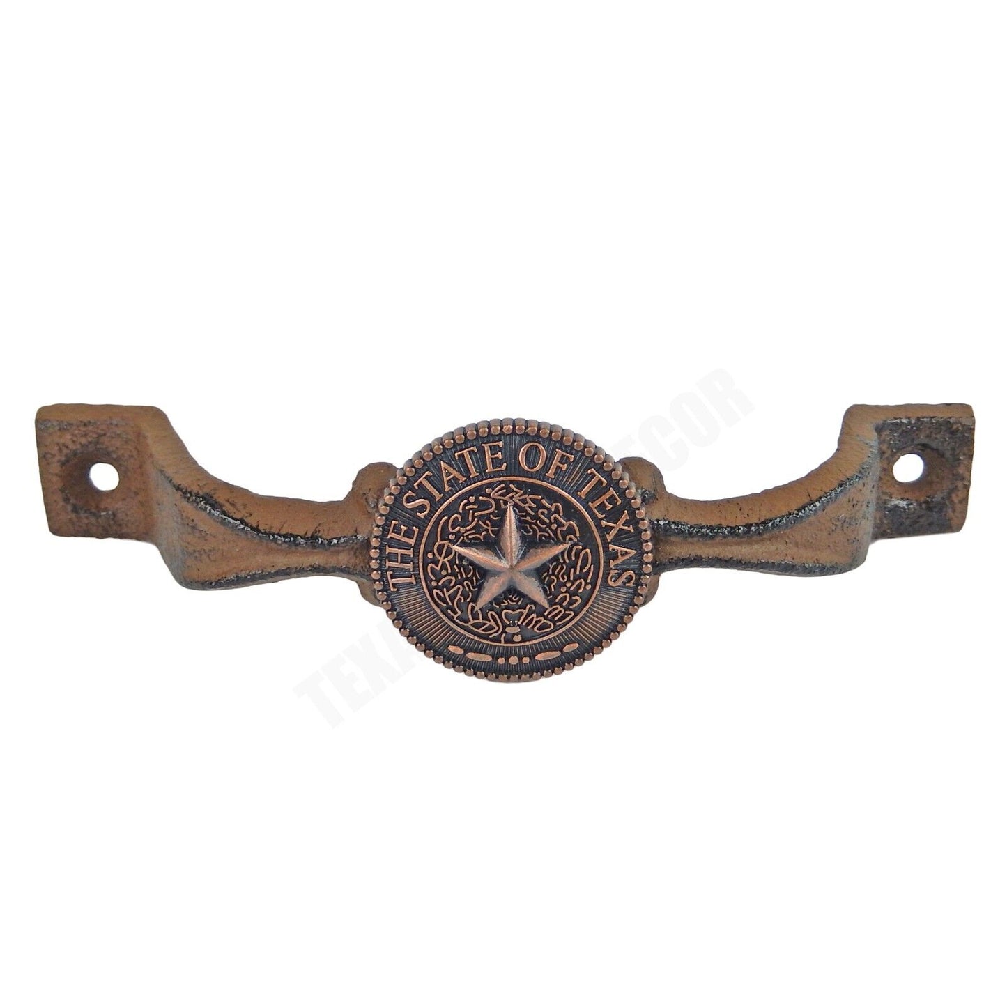 Rustic Cast Iron Copper Texas Star Seal Door Handle Cabinet Drawer Pull 6 1/8 in