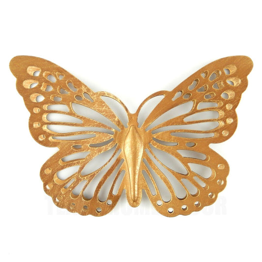 Golden Metal Double Butterfly Wall Decor Rustic Finish Porch Garden 8.5 inch
