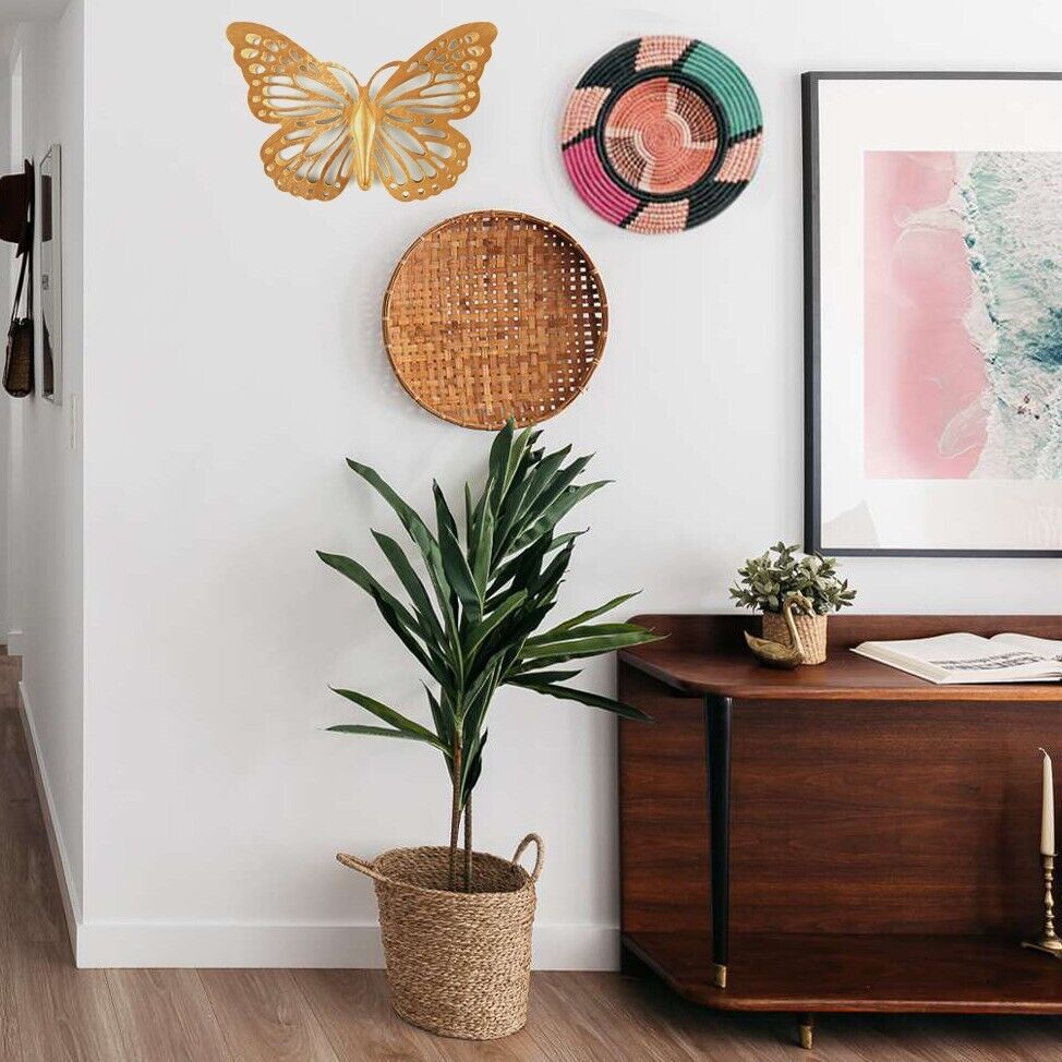 Golden Metal Double Butterfly Wall Decor Rustic Finish Porch Garden 8.5 inch
