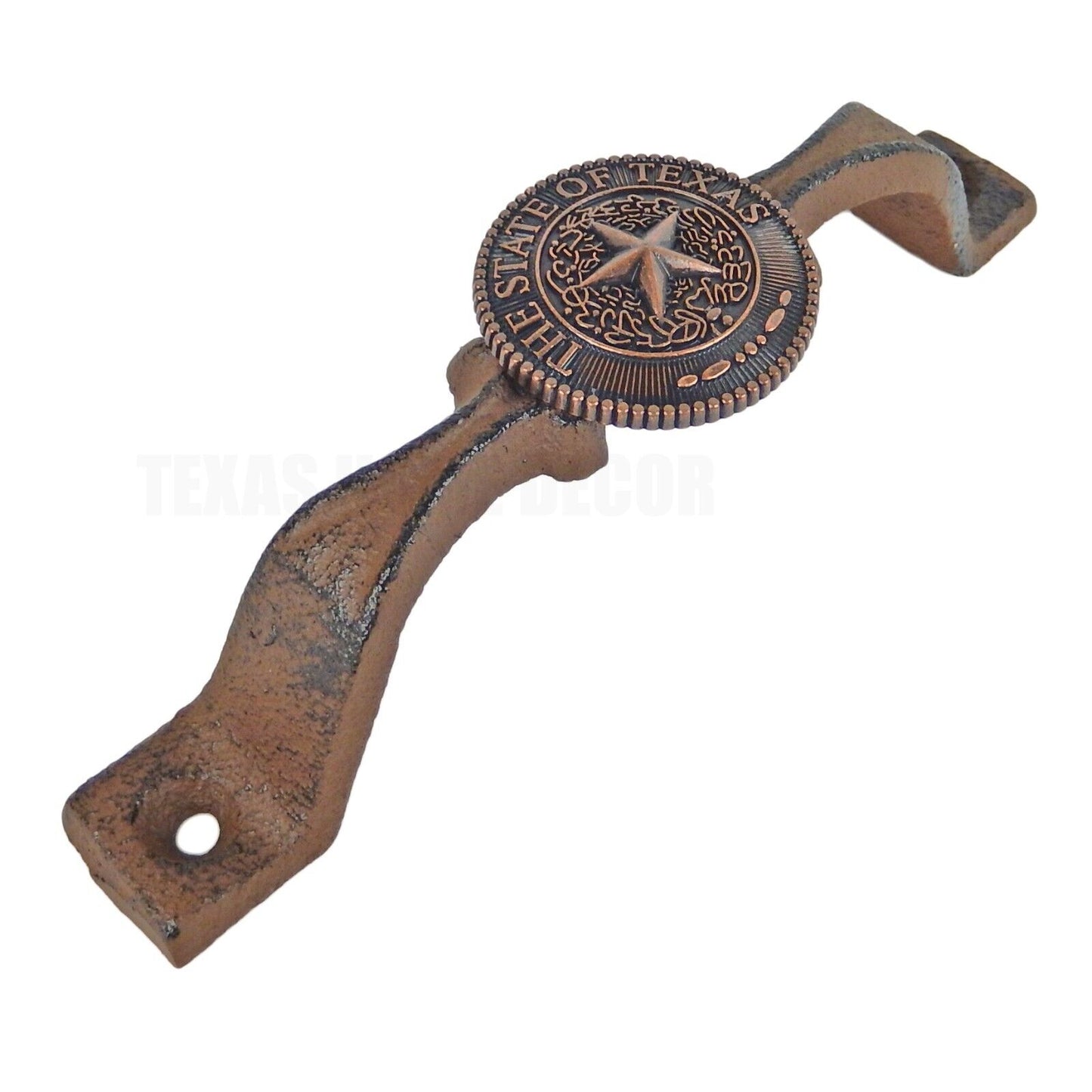 Rustic Cast Iron Copper Texas Star Seal Door Handle Cabinet Drawer Pull 6 1/8 in