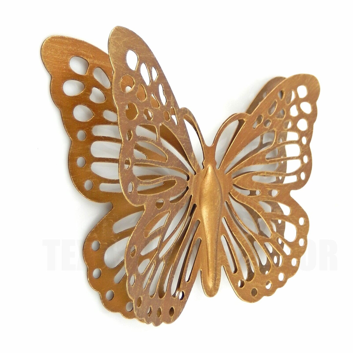 Golden Metal Double Butterfly Wall Decor Rustic Finish Porch Garden 8.5 inch