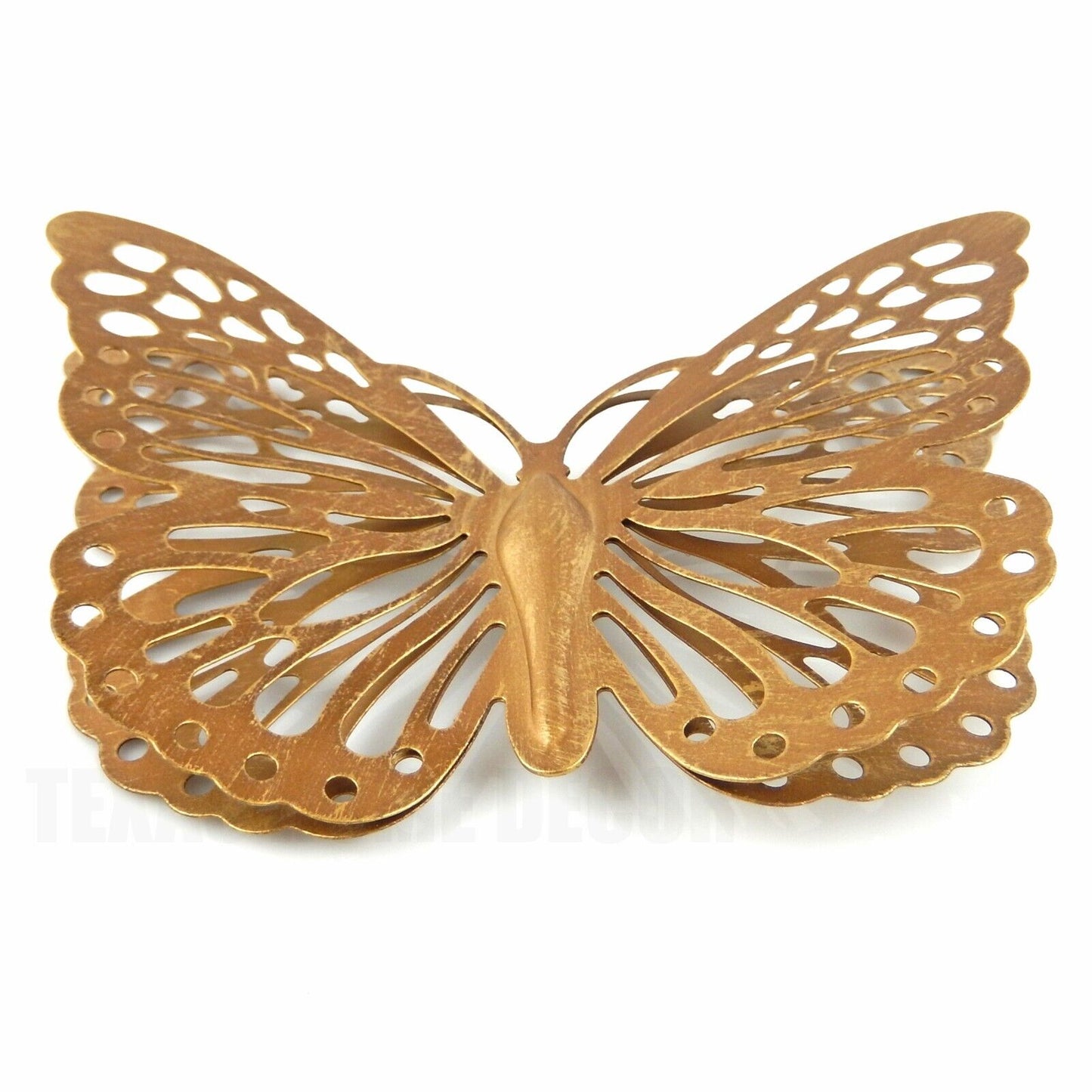 Golden Metal Double Butterfly Wall Decor Rustic Finish Porch Garden 8.5 inch