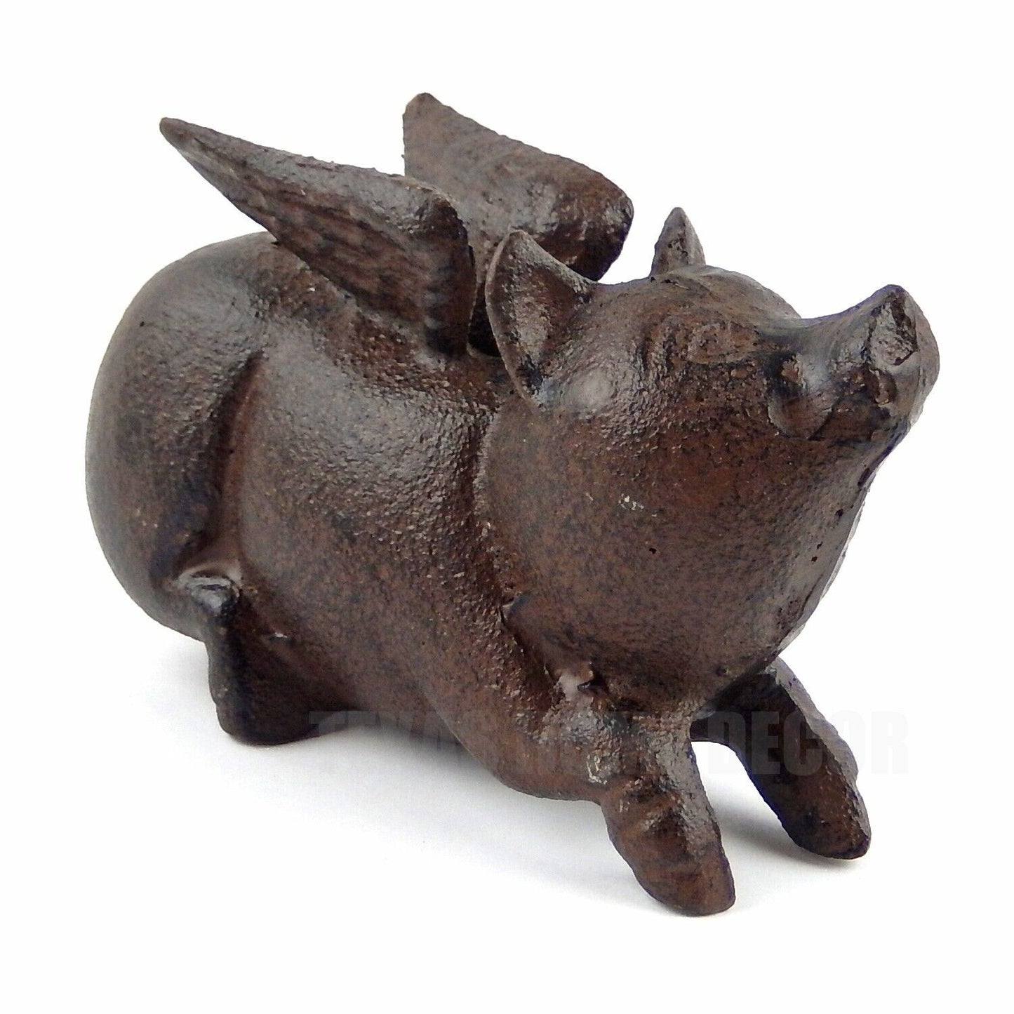 Sitting Flying Pig Figurine Cast Iron Rustic Statue Paper Weight Garden Decor