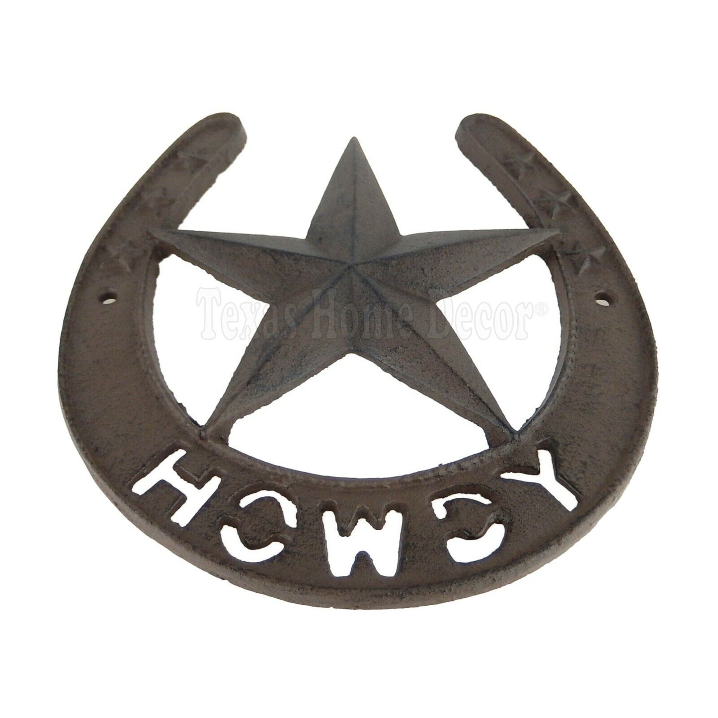 Large Howdy Lucky Horseshoe Star Cast Iron Rustic Brown Western 8 1/4" x 7 1/2"