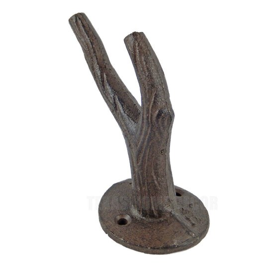 Tree Branch Double Wall Hook Cast Iron Towel Coat Hat Hanger Rustic Heavy Duty