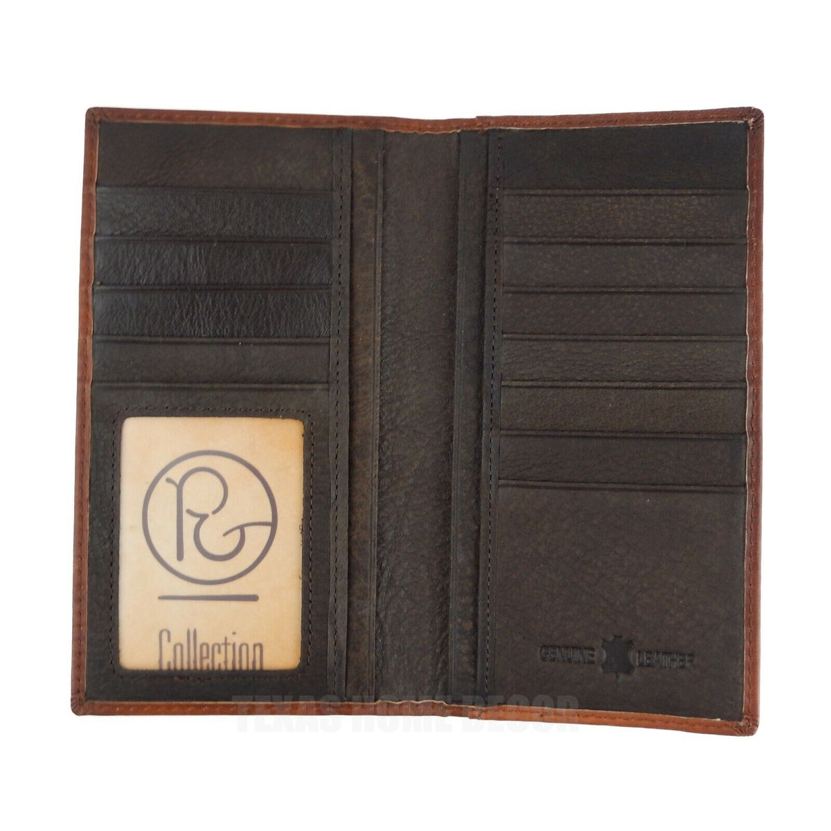 Western Men's Rodeo Wallet Bi-Fold Genuine Brown Leather Tooled Crosses Leaf