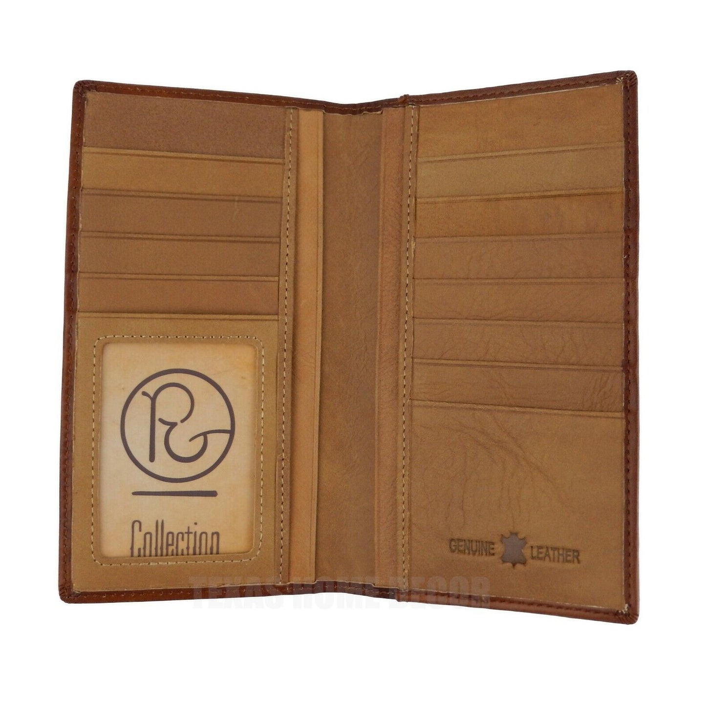 Western Rodeo Wallet Bi-Fold Genuine Brown Leather Tooled Leaf Thick Stitching