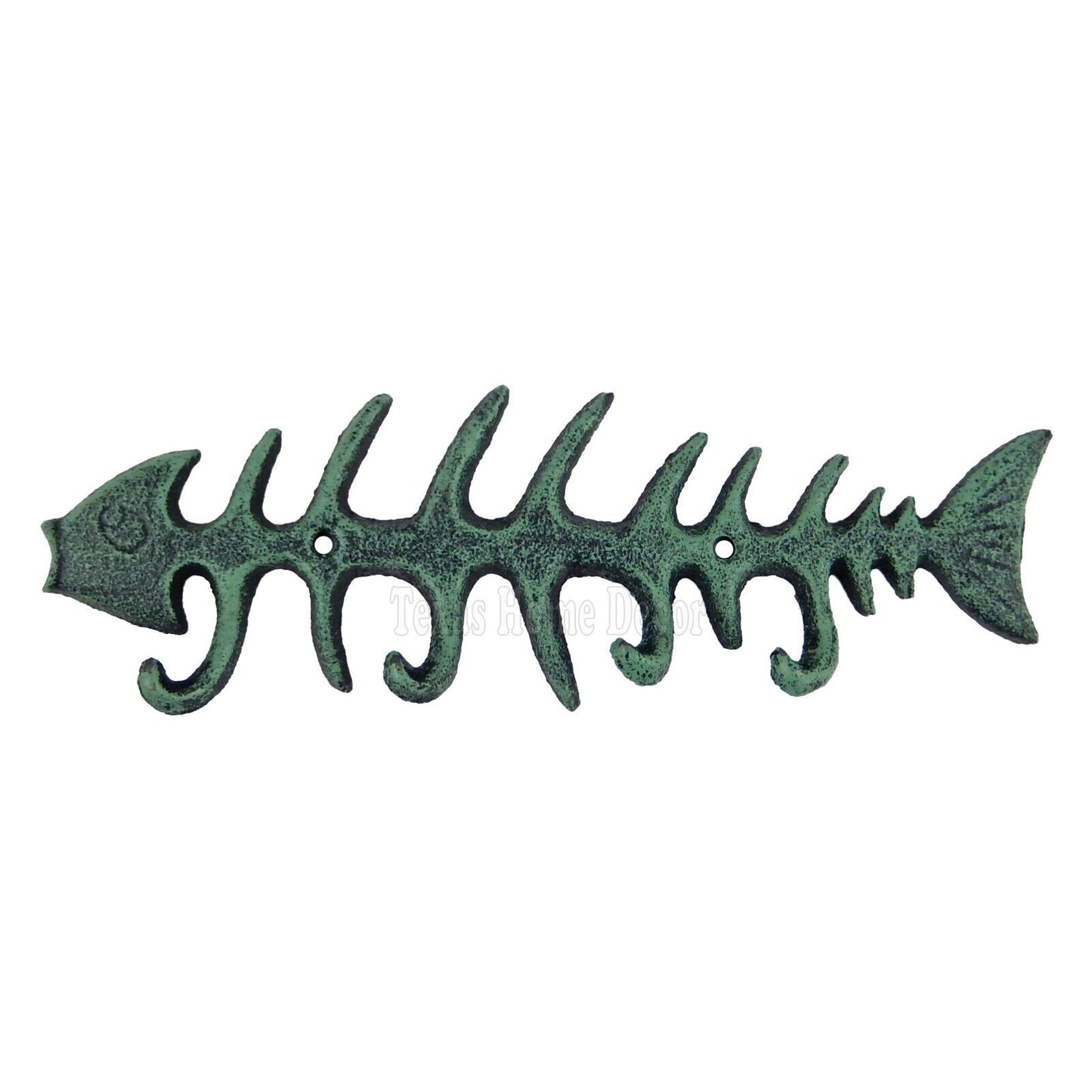 Fish Bone Key Rack Cast Iron Skeleton Hook Coat Towel Hanger Turquoise Finish