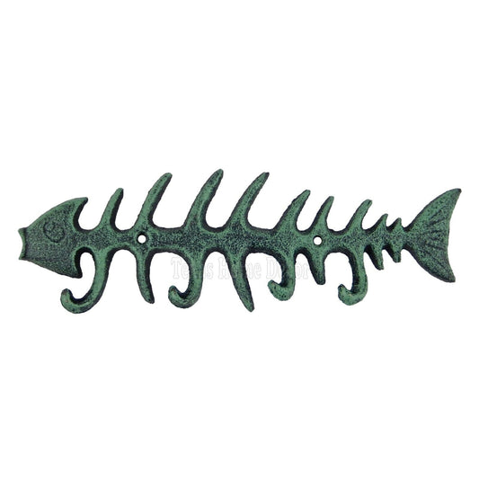 Fish Bone Key Rack Cast Iron Skeleton Hook Coat Towel Hanger Turquoise Finish