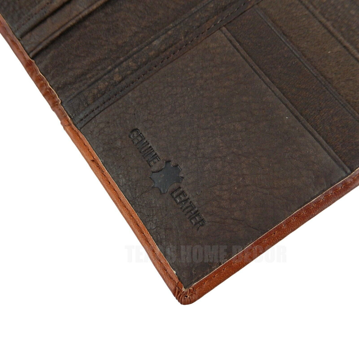 Western Men's Rodeo Wallet Bi-Fold Genuine Brown Leather Tooled Crosses Leaf
