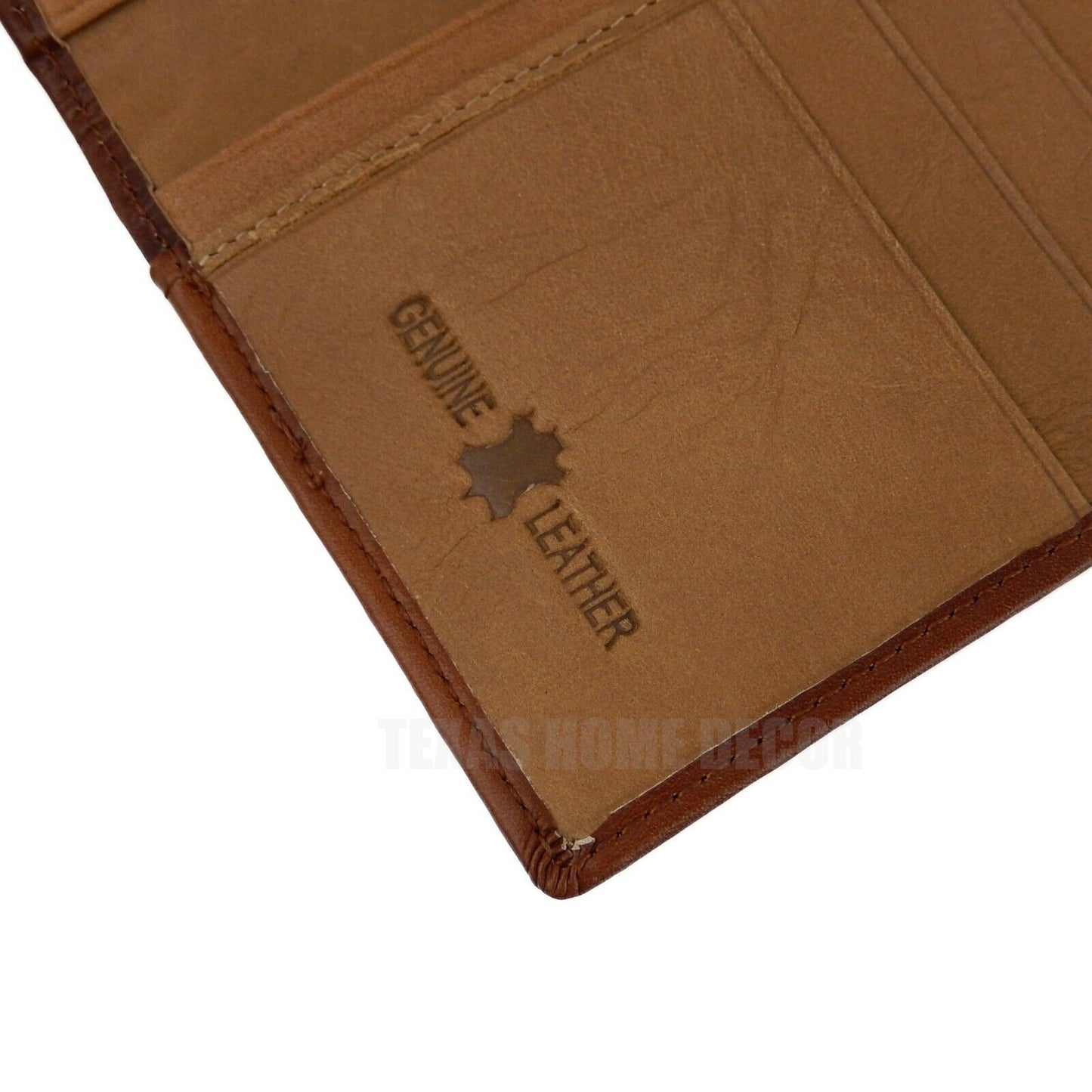 Western Rodeo Wallet Bi-Fold Genuine Brown Leather Tooled Leaf Thick Stitching