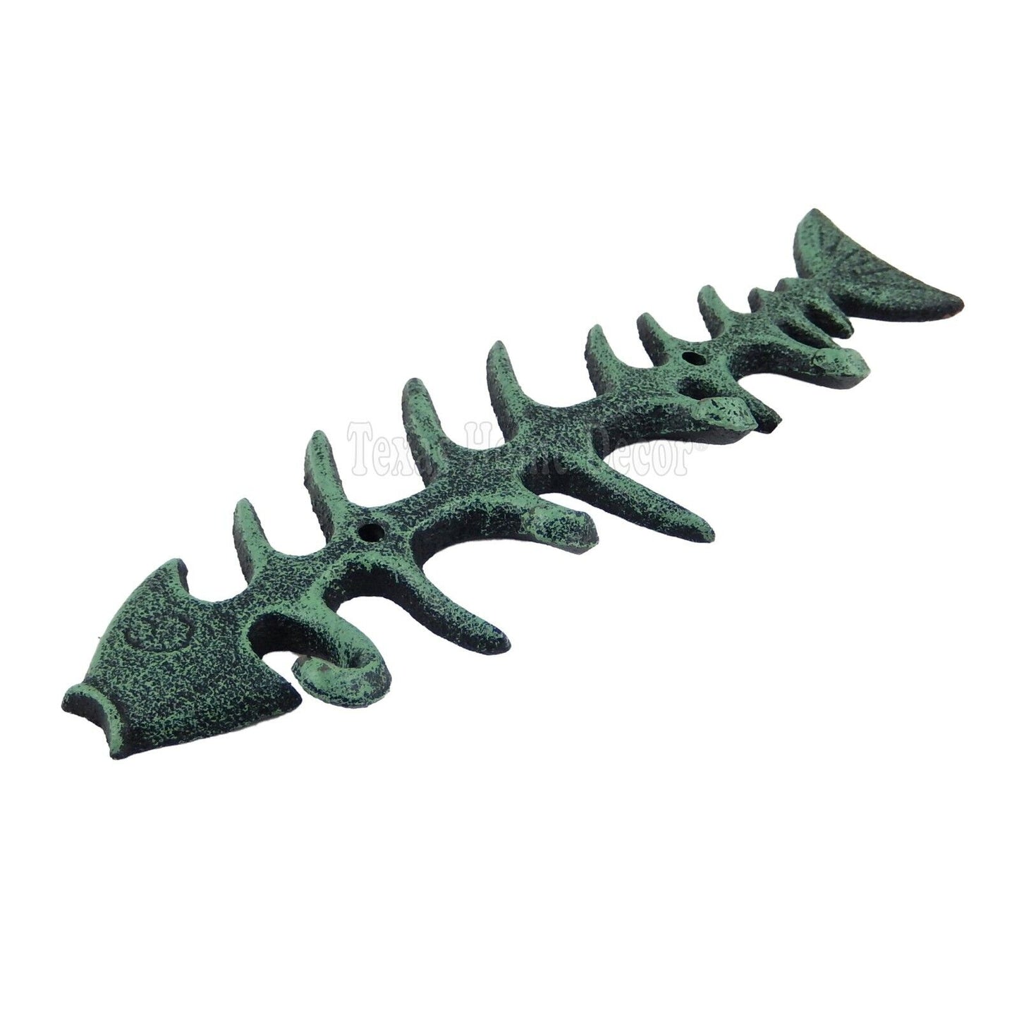 Fish Bone Key Rack Cast Iron Skeleton Hook Coat Towel Hanger Turquoise Finish