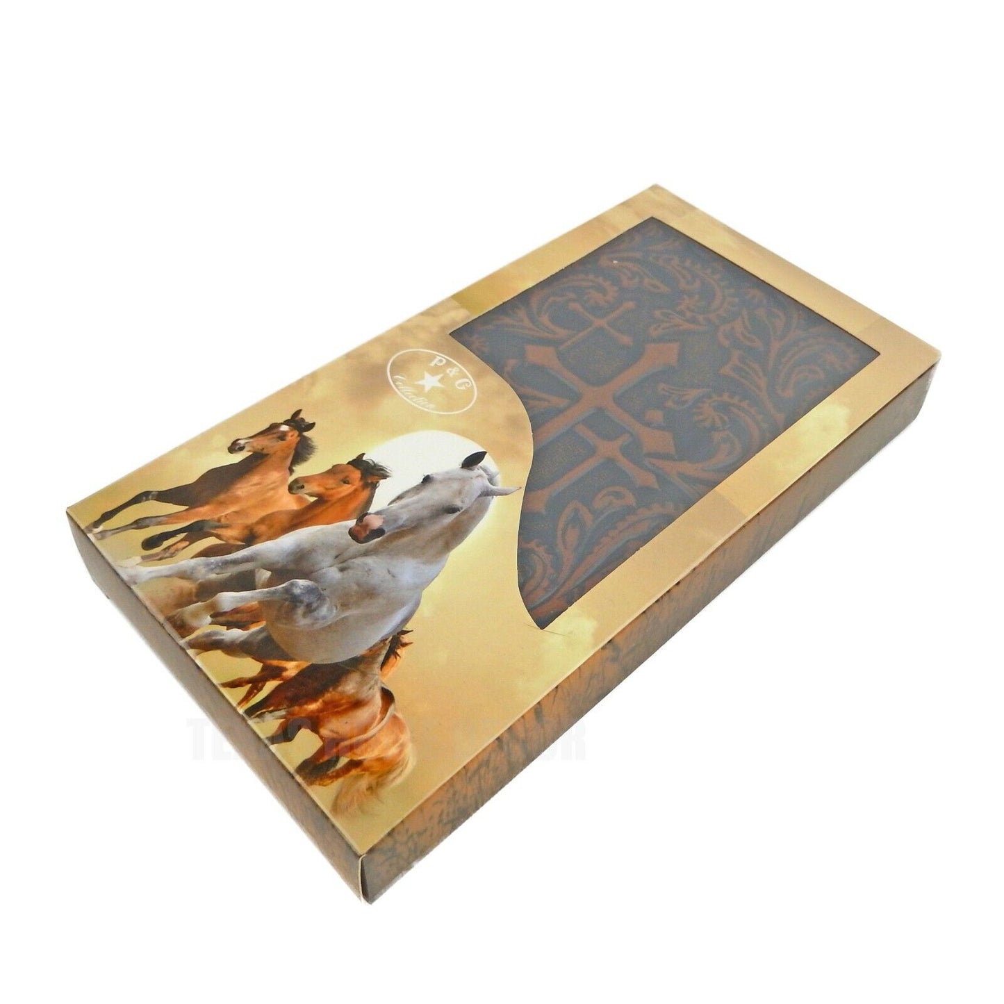 Western Men's Rodeo Wallet Bi-Fold Genuine Brown Leather Tooled Crosses Leaf