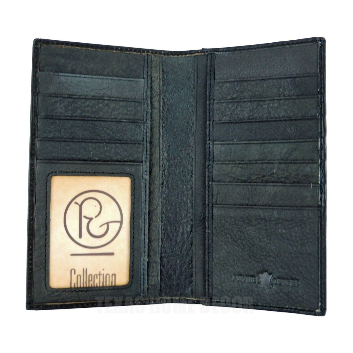 Western Men's Rodeo Wallet Bi-Fold Genuine Black Leather Tooled Crosses Leaf